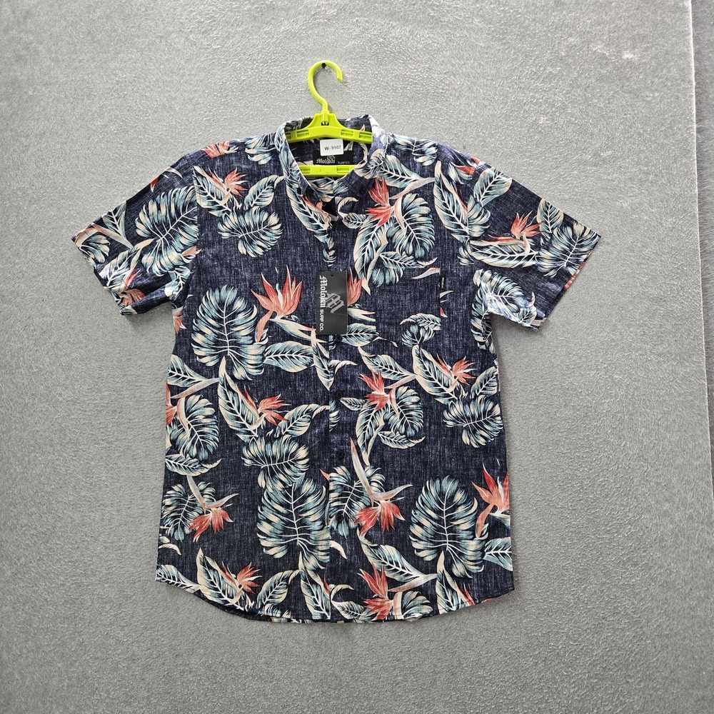 Molokai Surf Co. Men Button Up Shirt L Navy Floral Hawaiian Shirt